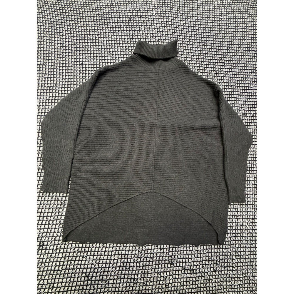 Cyrus Turtleneck Sweater Womens Small Black Ribbed High Low Hem